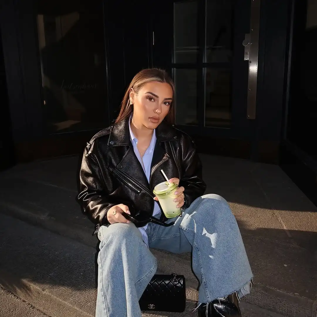 Giacca casual in pelle corta nera moda donna solida manica intera cintura con cerniera giacche corte 2026 cappotto Highstreet quotidiano da donna