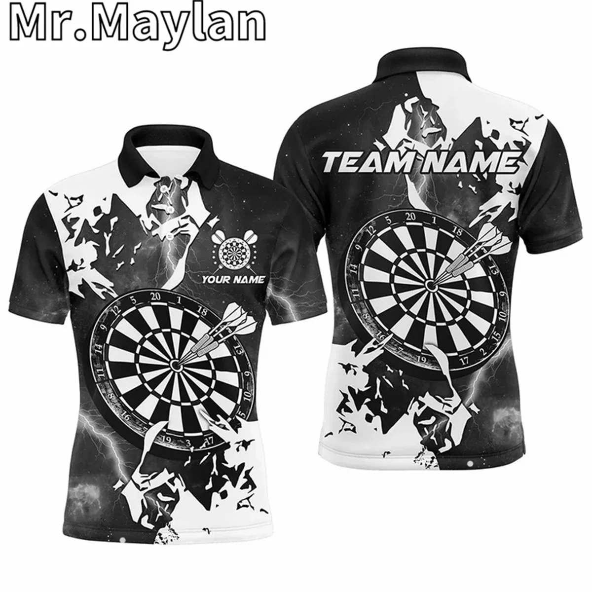 Polo de dardos de tatuaje polinesio dorado con nombre personalizado impreso en 3D para hombres, camisetas personalizadas del equipo de dardos, regalo para amantes de los dardos