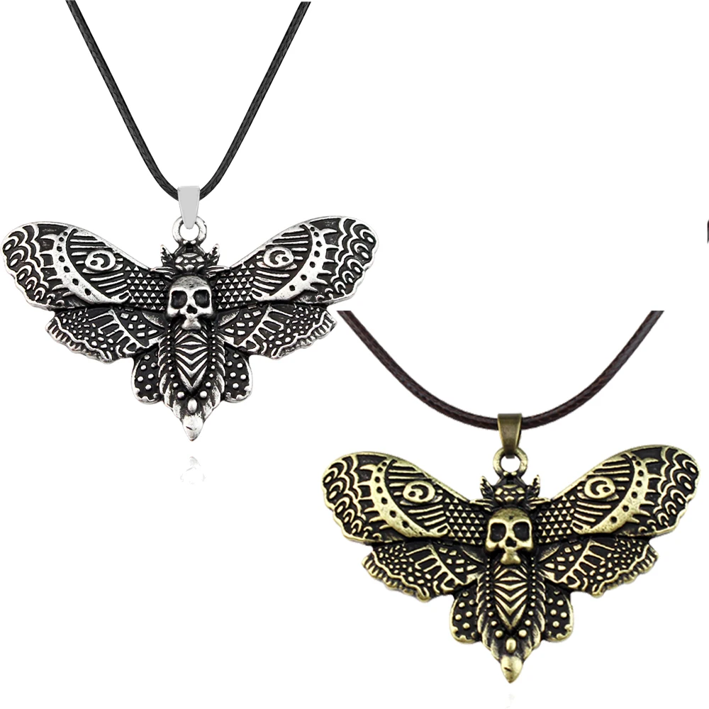 Death Moth Necklace Pendant Chain Sugar Skull Gothic Butterfly Rock Emo Goth Silver Color IGIRL Indie Collar Jewelry Friend Gift