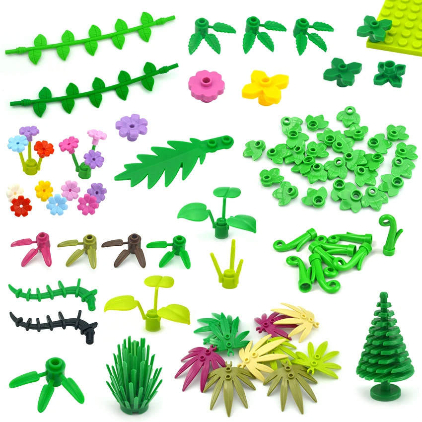 Plant Tree Leaf Flower MOC Parts DIY Building Blocks Toys for Children City  Bricks 30176 3741 32607 Compatible All brand