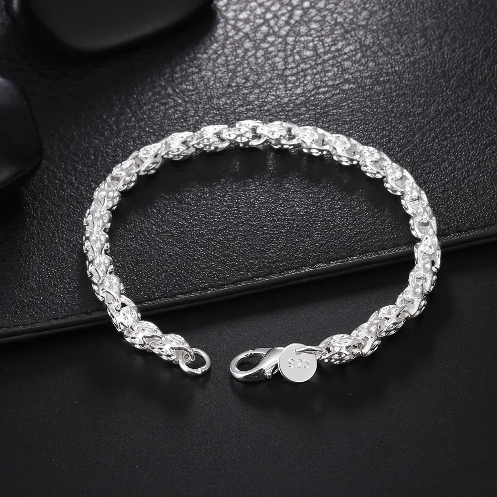 

New 925 Sterling Silver Bracelets for Women Geometry Hollow Chain Fashion Wedding Party Christmas Gifts Fine Jewelry