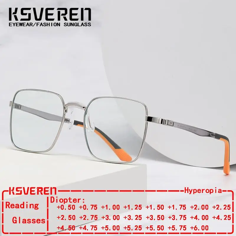 

KSVEREN Anti-blue Light Reading Glasses Men's Metal Large Frame Eyewear Men Women Can Be Equipped with Prescription Glasses