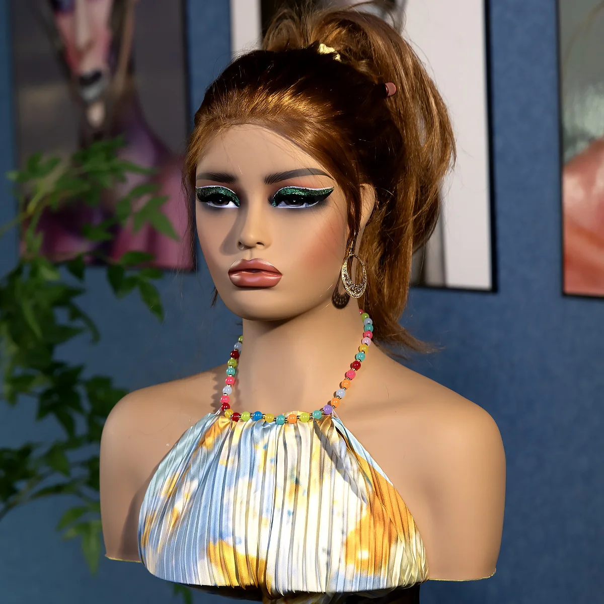 Mannequin Head Pre-Made Makeup with Eyeshadow & Eyelashes, Display Manikin Heads Bust for Wigs, Makeup, Beauty Accessories