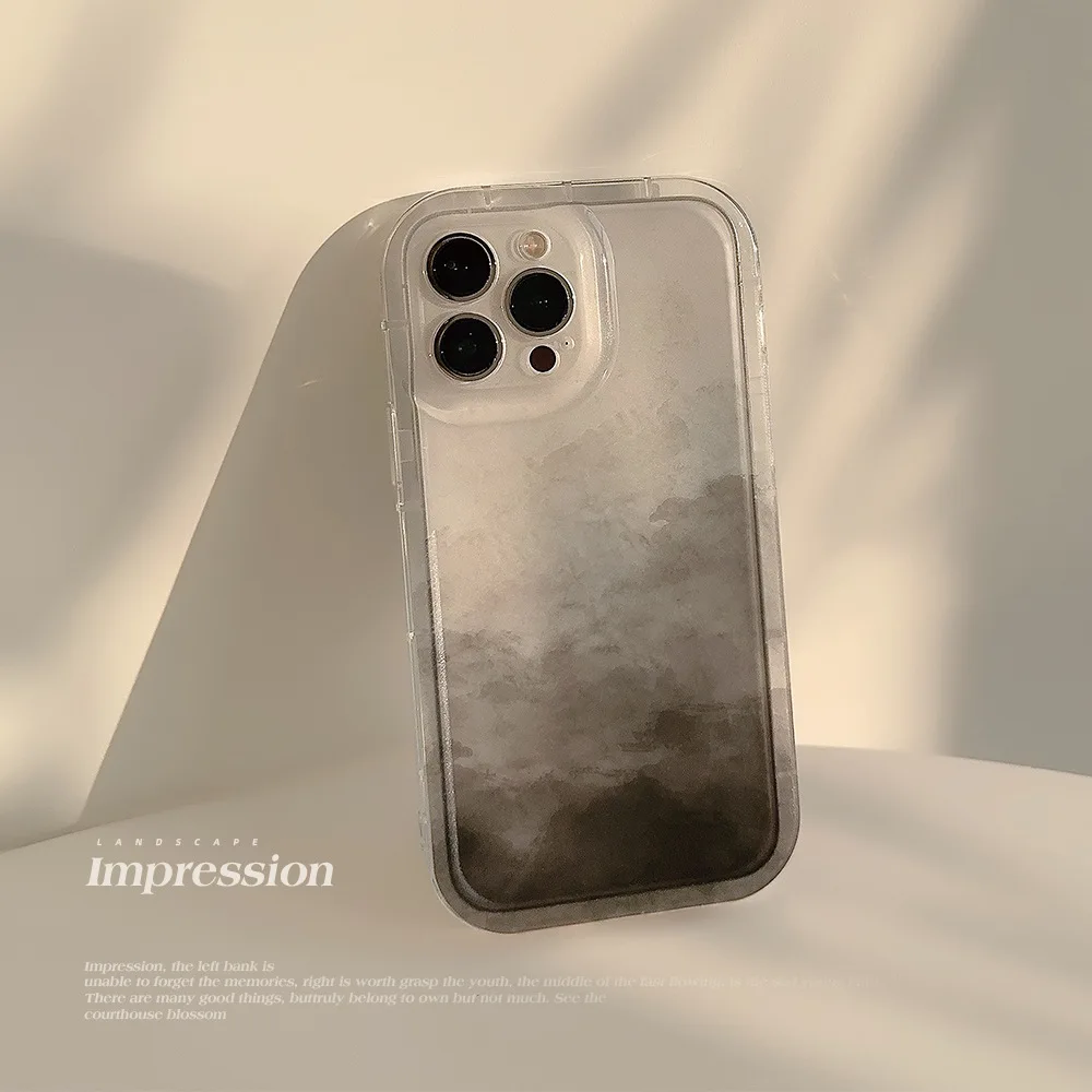 Custodia per telefono minimalista Ins Ink Halo Stained Hills per IPhone16 15 14 12 13 11 Pro ProMax Plus Mini Cover per telefono antiurto