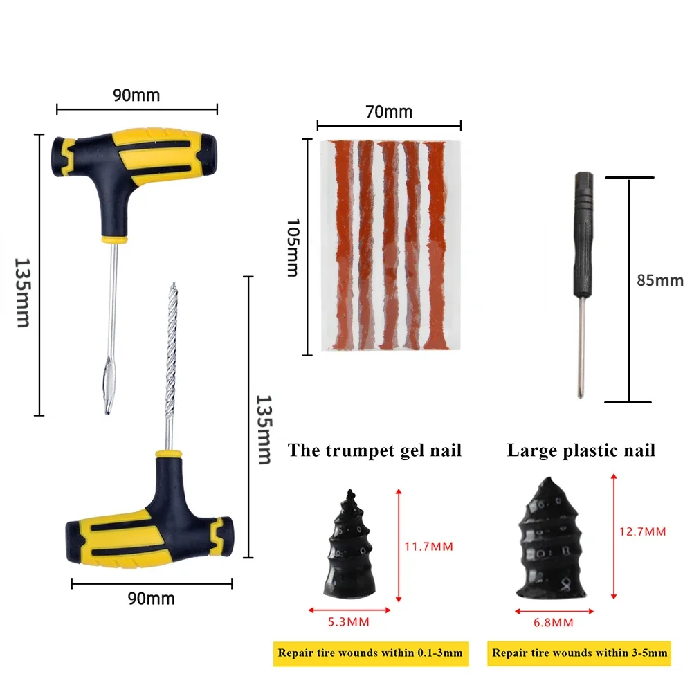 New Car Tire Repair Tool Kit Rubber Tubeless Tyre Puncture Repair Kit Studding Tool for Bike Motorcycle Tires Repair Set