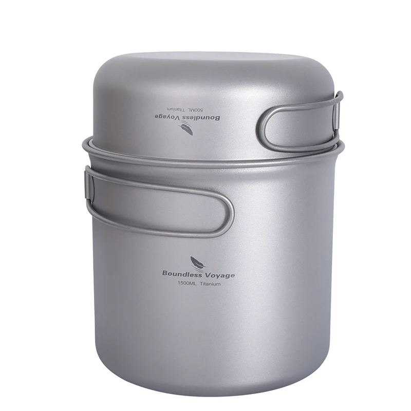 

Boundless Voyage Camping Titanium Cookware Pot Bowl,Ultralight Outdoor Travel Picnic Tableware, Titanium Pot Pan Folding Handle
