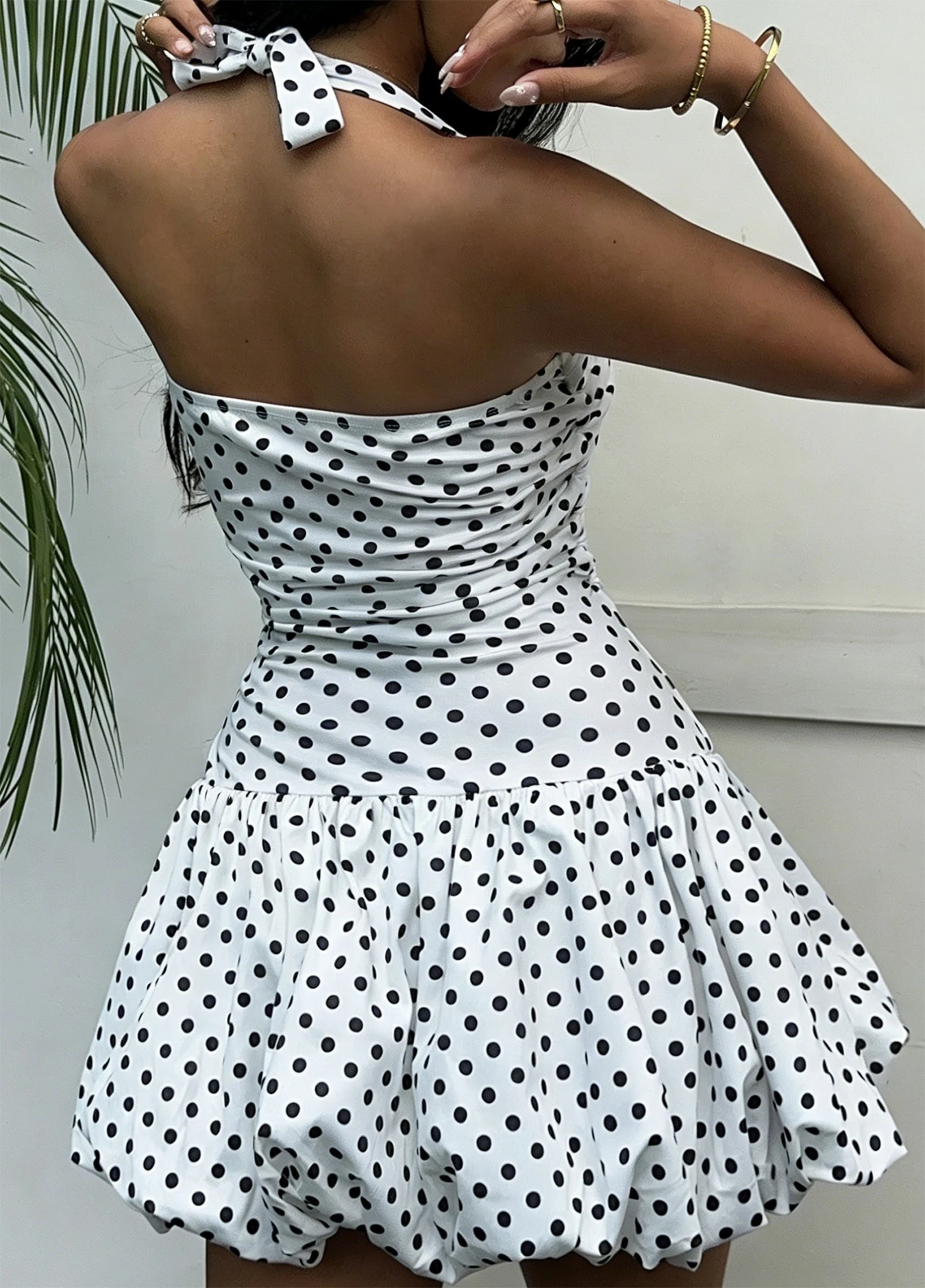 Teen Girls Halter Dress Y2K Polka Dot Backless Bubble Hem 13-16Y Summer Beach Party Vacation Holiday Resort Picnic Birthday Gift