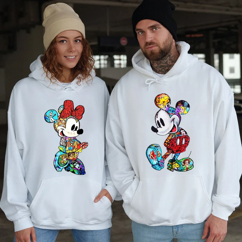 Disney Couples Mickey Mouse Minnie Print Couple Hoodies Men's and Women's Casual Sweatshirts Loose Tops