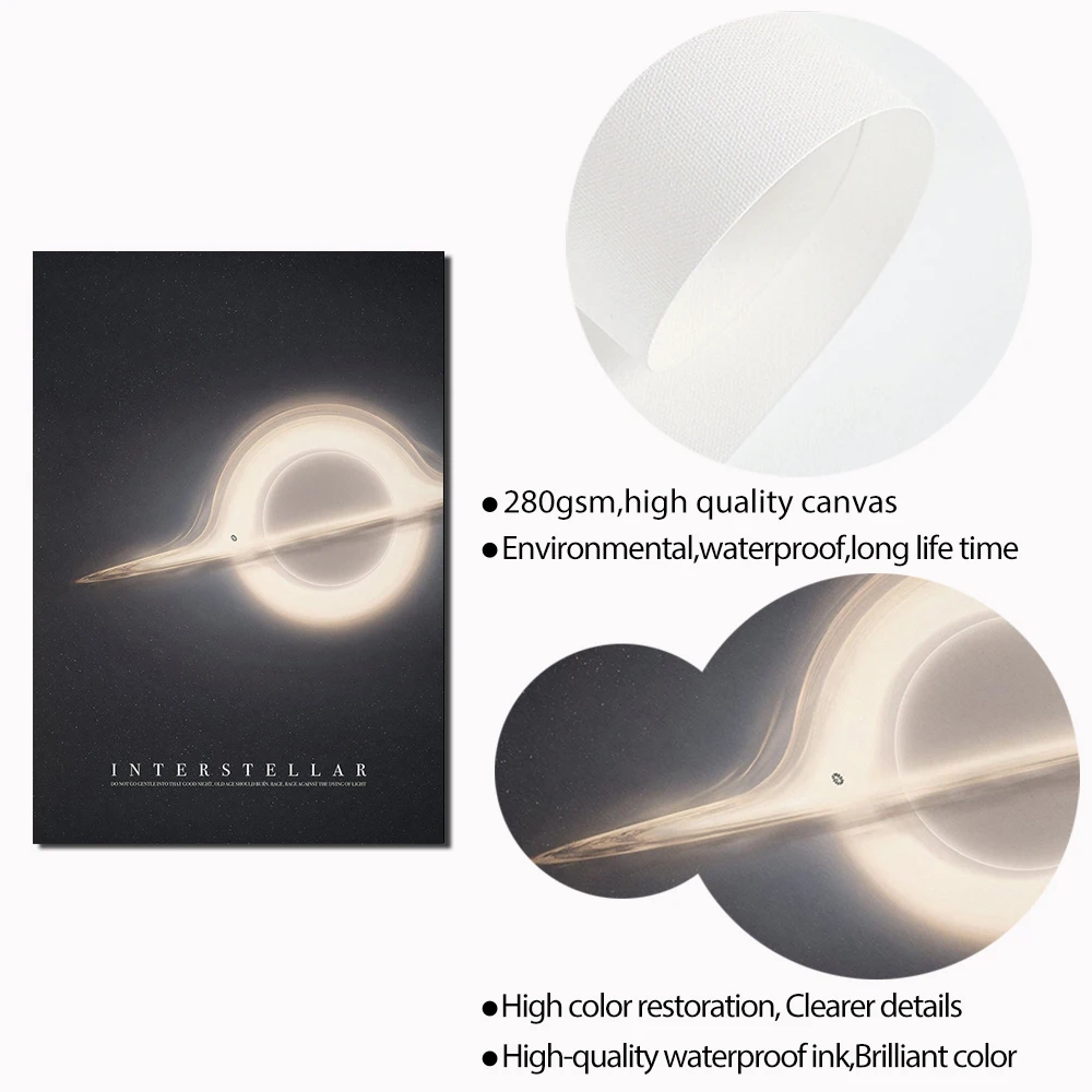 ملصق فيلم بين النجوم بسيط ، طباعة قماش تجريدية ، ثقب أسود من خلال جدار الفضاء ، لوحة حديثة ، ديكور غرفة المنزل #5
