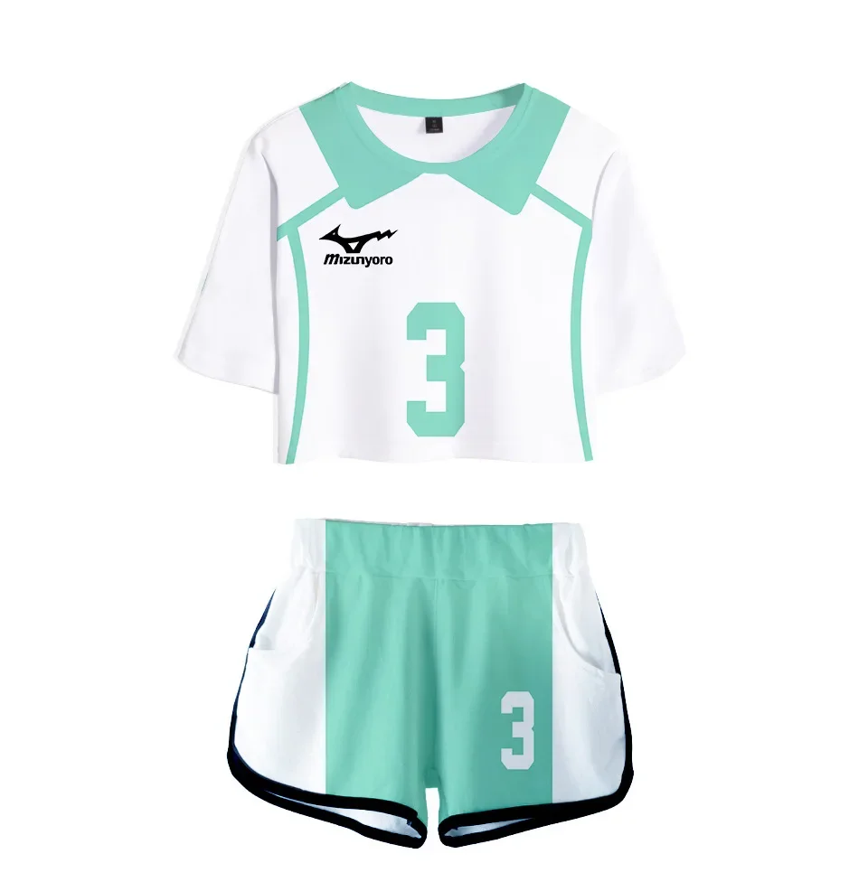 

Haikyuu Aobajohsai High Girls Summer Cosplay Costume Toru Oikawa Volleyball Jersey Hajime Iwaizumi Costume Cheerleader Tee Set