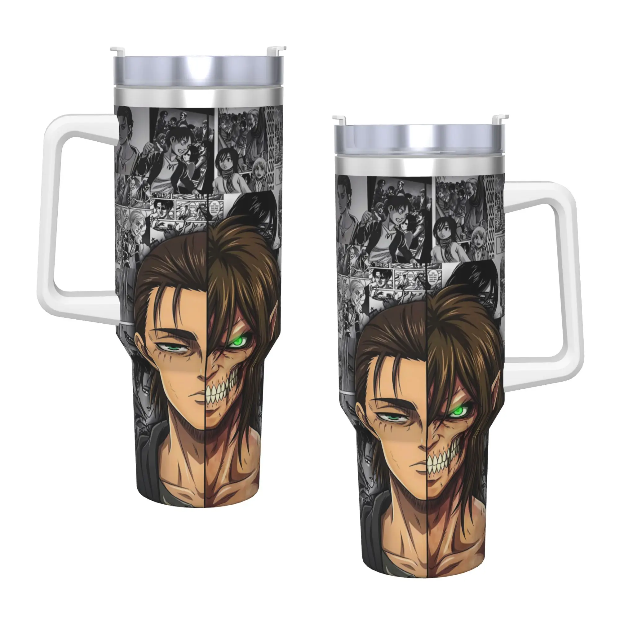 Stainless Steel Tumbler Attacks On Titans Anime Mugs Cup With Straws  Travel Cold and Hot Water Bottle Large Capacity Coffee Mug