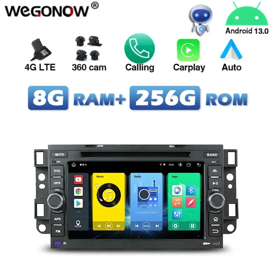 4G SIM Wireless Carplay Android 13.0 8G+256G Car DVD Player Wifi Bluetooth Radio GPS For Chevrolet Epica Aveo Captiva 2004-2012