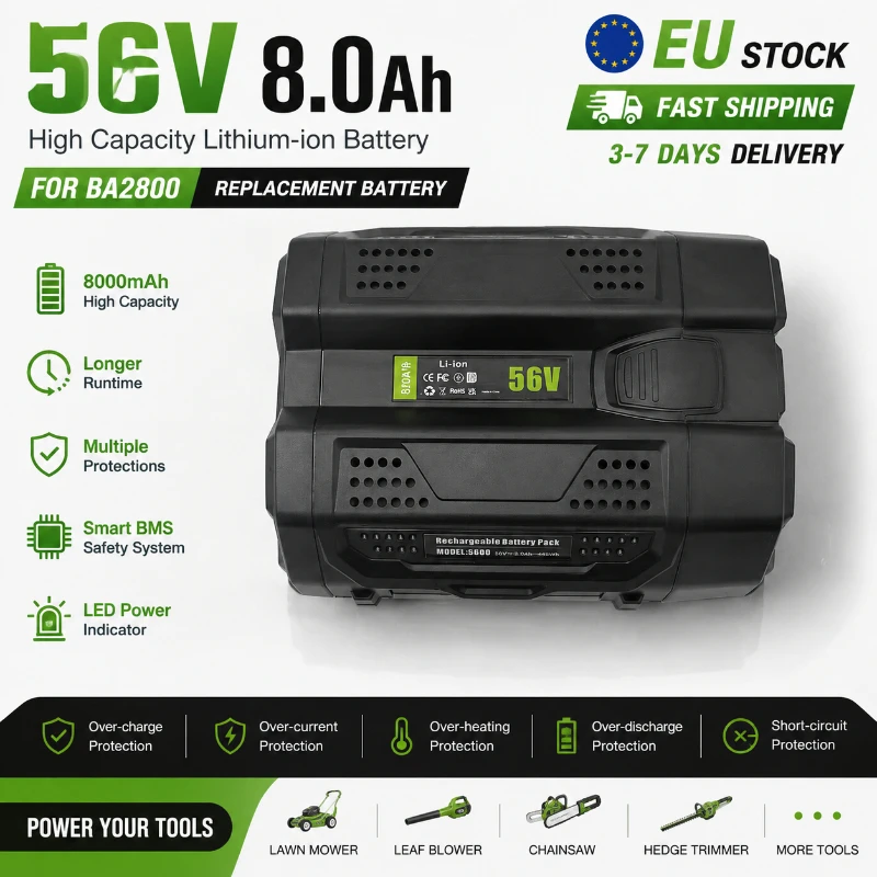 Image of 56V 8,0Ah 8000mAh Lithium-Akku Ersatz für BA2800 BA2800T BA4200 BA4200T BA1400, Hochleistungs-Lithium-Ionen-Akku mit LED-Anzeige, intelligentem BMS-Schutz, langlebiger Akku für 56V kabellose