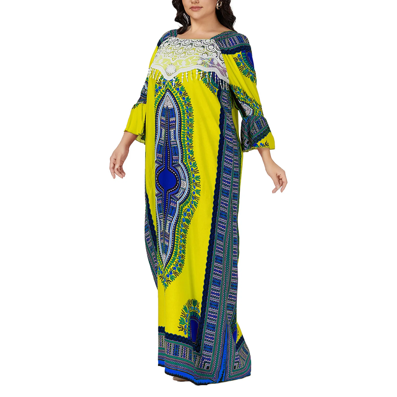 Vestido tradicional marroquí de talla grande para mujer, Abaya marroquí de algodón, caftán Africano para la playa, ropa de salón Dashiki para el