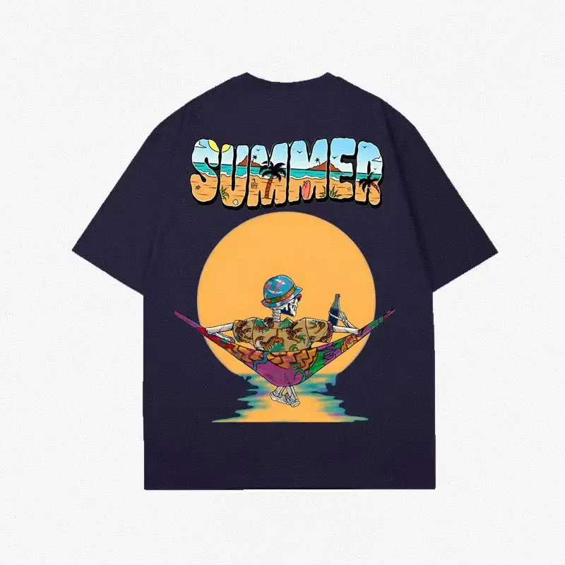 2025 New trendy high-end versatile short-sleeved top printing art fun style casual design pure cotton round neck T-shirt