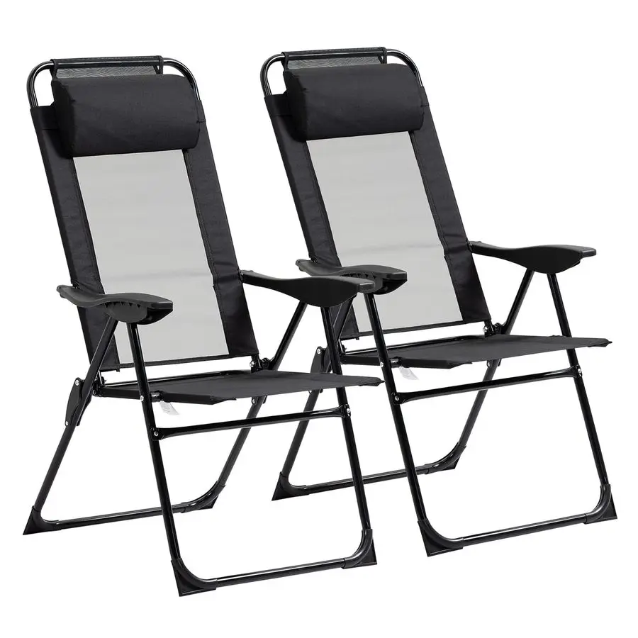 

Folding Patio Dining Chairs Set of 2, Outdoor Deck Chair with Adjustable Sling Back, Camping Chair with Removable Headrest for