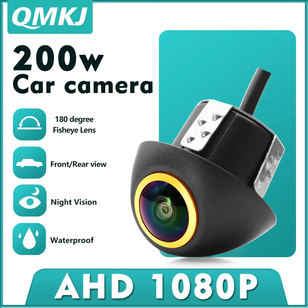 QMKJ Universal AHD 1080P AHD Car Rear Camera 180 Wide Angle CVBS CCD For Car Radio Night Vision Punch Vehicle Parking Reverse