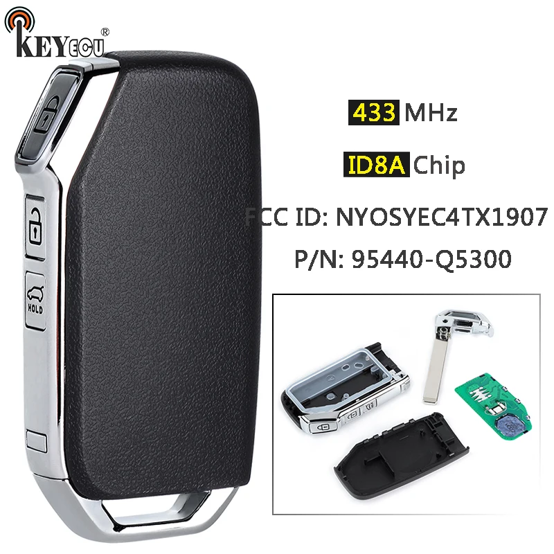 

Чип KEYECU 433 МГц ID8A PN: 95440-Q5300 FCC ID: NYOSYEC4TX1907 Умный дистанционный автомобильный брелок без ключа для Kia Seltos 2020 2021 2022