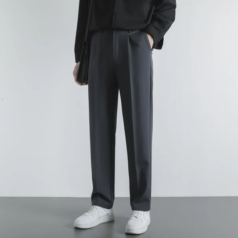 

Мужские брюки в корейском стиле, темно-серые, свободные, комфортные, высококачественные, однотонные, для делового повседневного стиля, для зрелых мужчин