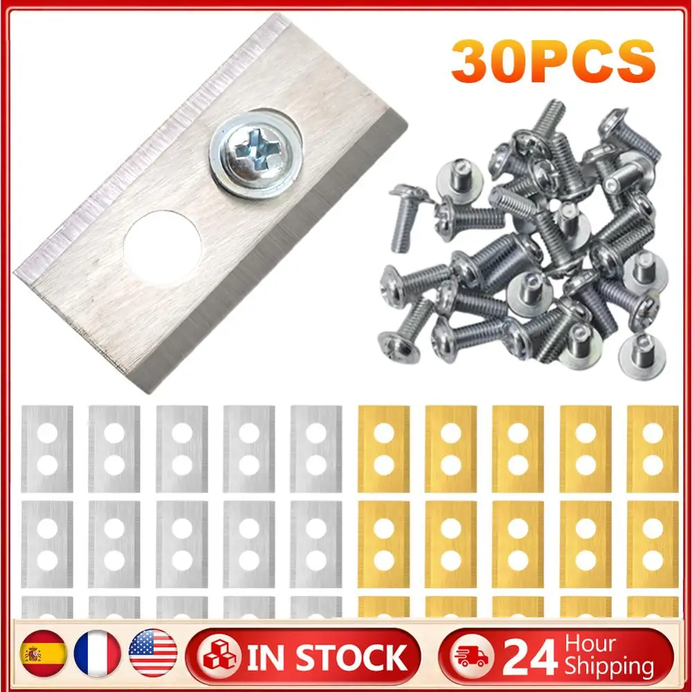 30 Uds. Cuchillas para cortacésped con arandelas y cuchillas de repuesto de Metal con tornillo, cuchillas para cortacésped de doble orificio de 0,6 MM de espesor, suministros para cortacésped