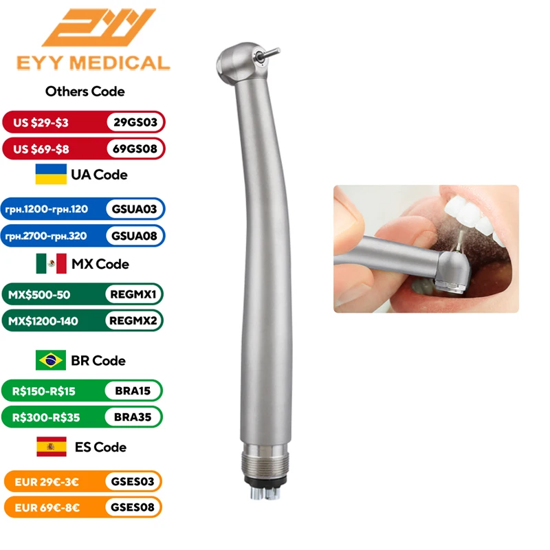 Dental High Speed Handpiece 2/4 Hole Standard Head Air Turbine E-Generator Ceramic Bearing Dentist Tips