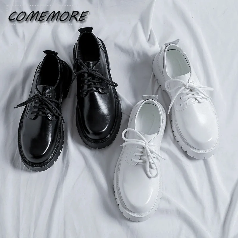 Men Platform Leather Casual Shoes Black White Vintage Male Lace Up Shoes Business Oxfords Fashion Wedding Flats Banquet Footwear