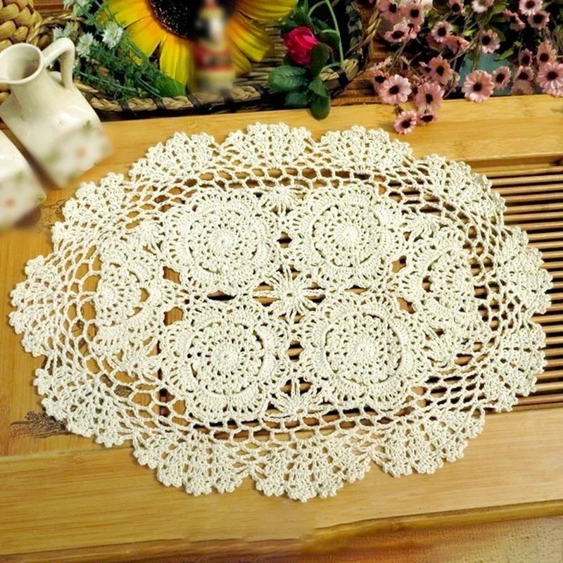 Lace Round Cotton Table Mat Crochet Wedding Dining Doily Coffee Coasters Cotton Napkin Kitchen Table Lace Doily Banquet Decor