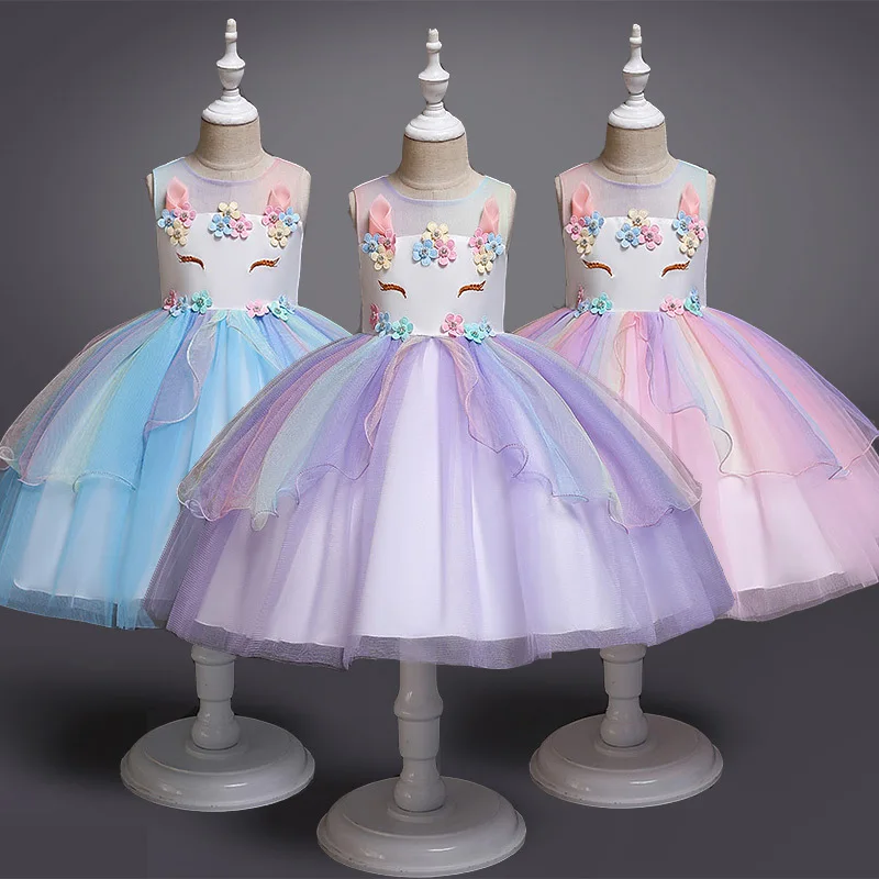 

Baby Girls Unicorn Tutu Dress Pastel Rainbow Princess Girls Birthday Party Dress Children Kids Halloween Unicorn Perform Costume
