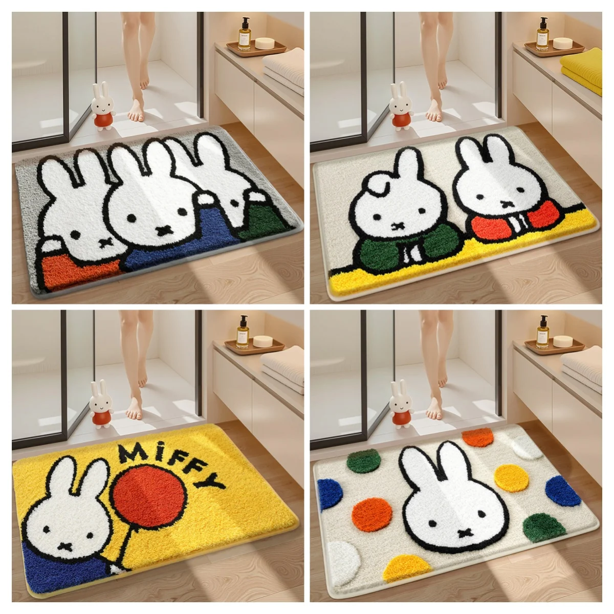 

Miffy Rabbit Plush Foot Mat Bathroom Floor Mat Household Strong Absorbent Cartoon Anti Slip Mat Thickened Jacquard Carpet