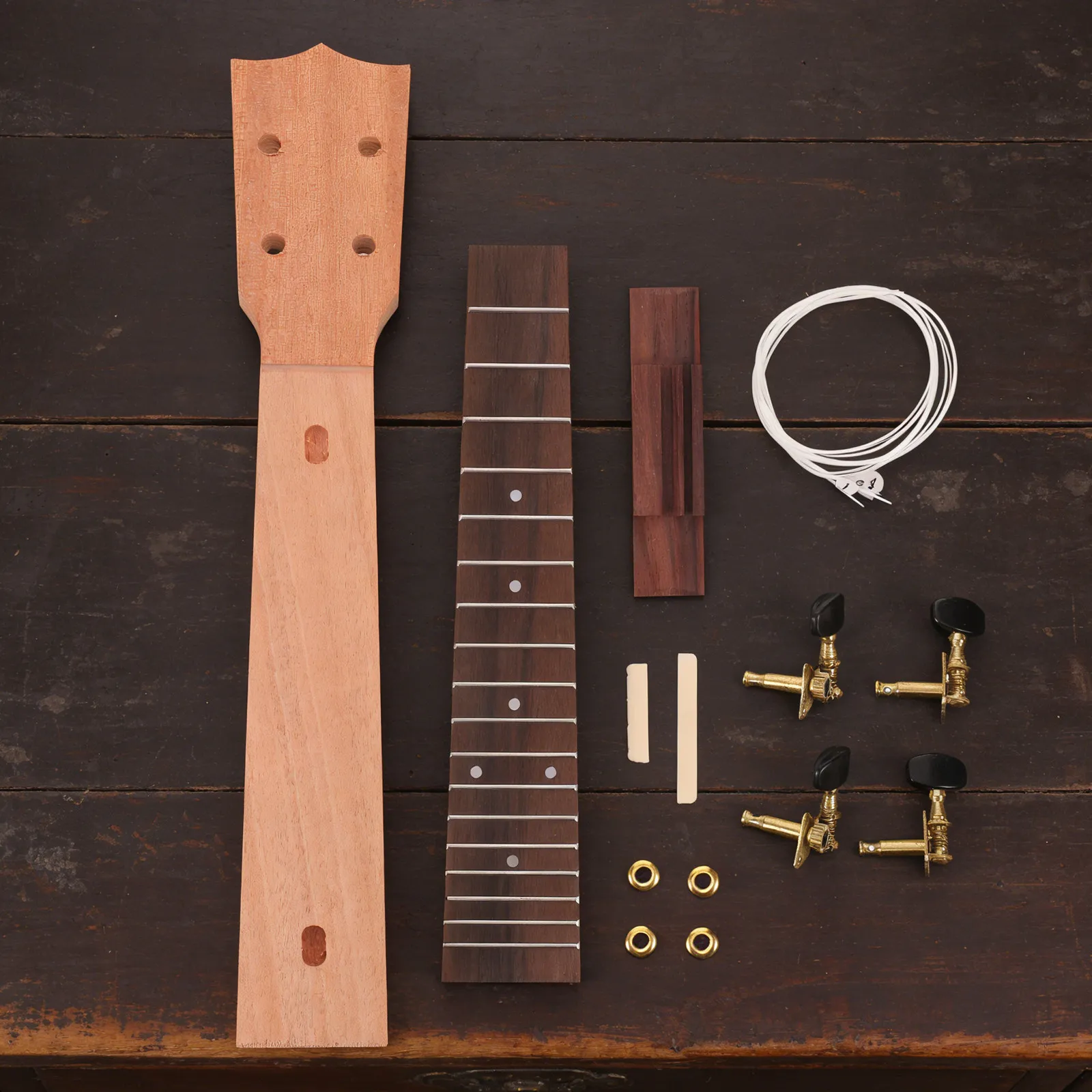 1Set Ukulele Neck Kit Wood Fingerboard Fretboard Replacement Parts for 23 Inch Soprano Concert Tenor DIY Build Assembly Repair
