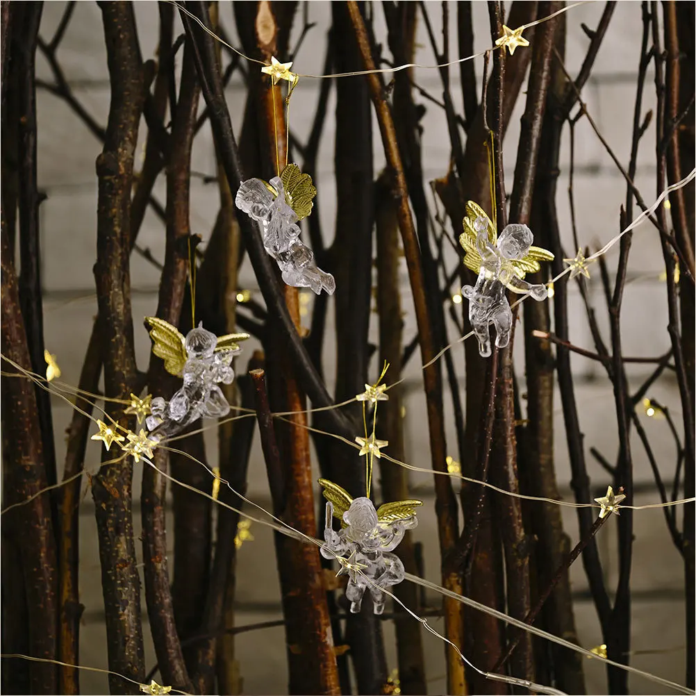 

12Pcs Transparent Angel Pendant Acrylic Hanging Ornament Garden Patio Wall Hanging Christmas Festival Wedding Decor