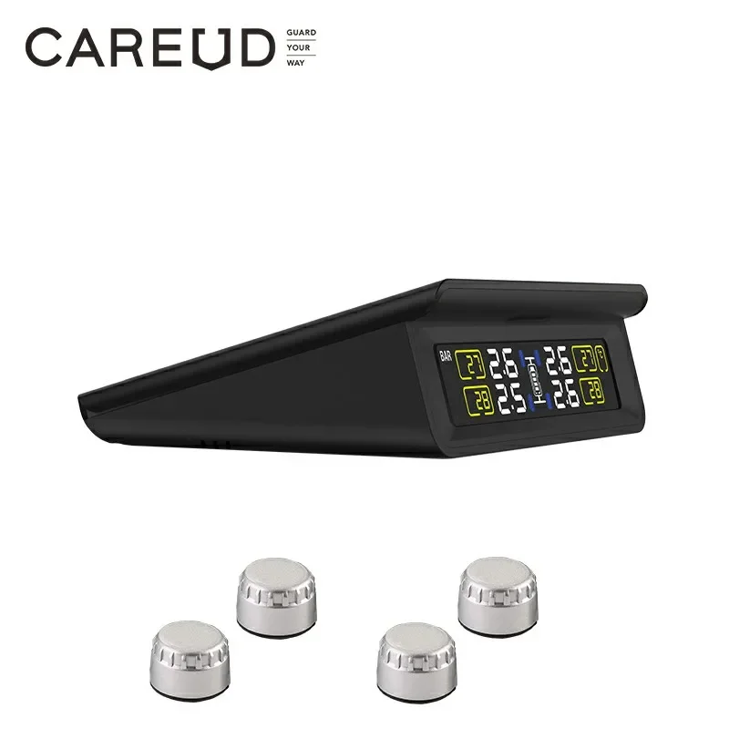 

New CAREUD Car Tyre Pressure Monitor Solar TPMS Tire Pressure Monitoring System With 4 External Sensors
