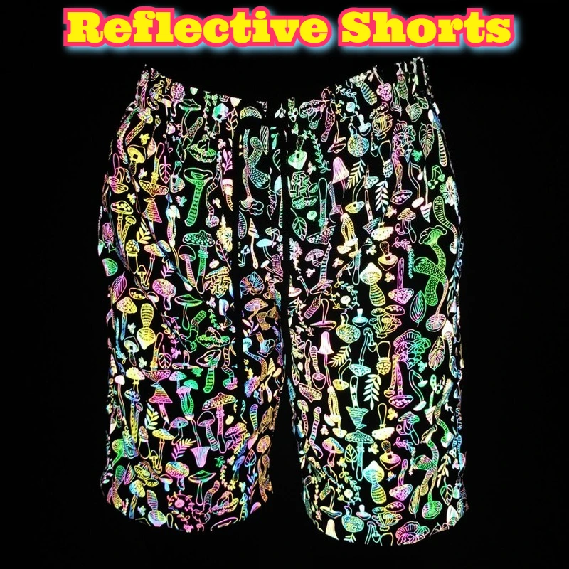 Светоотражающие шорты с цветным грибным принтом, 5-дюймовые уличные шорты для бега, спортивные велосипедные дышащие быстросохнущие спортивная одежда, мужская