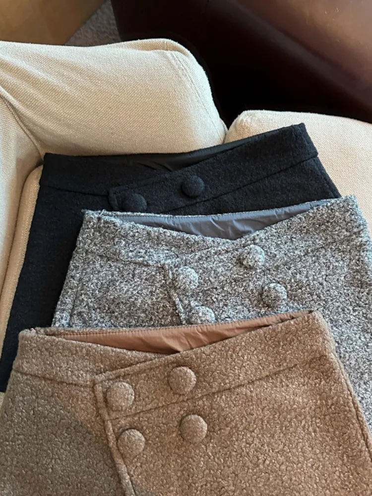 Fashionable Double-Breasted Woolen  Skirt Women's Autumn Winter New Style A-Line Skirt Skin-Friendly Breathable High Waist