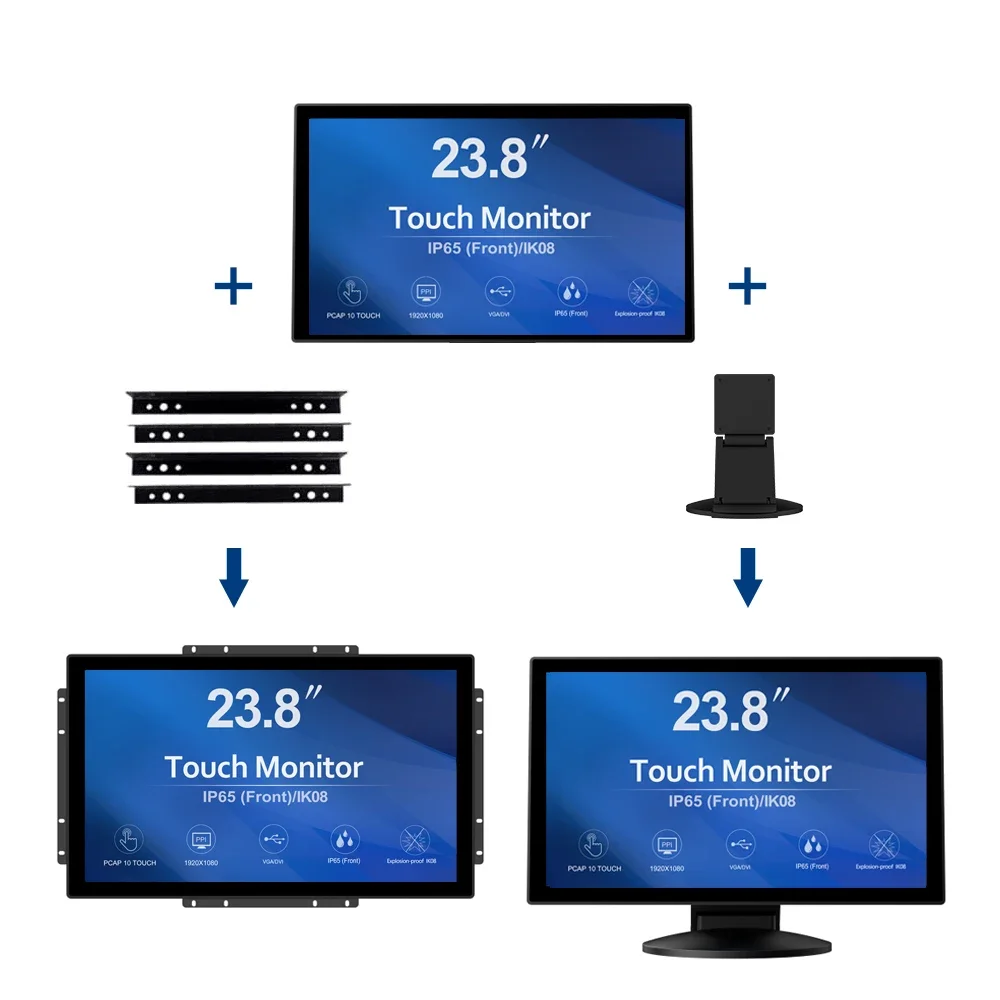 23.8 Inch 10 Points IP65 Open Frame Touch Screen Industrial LCD Monitor, Capacitive Open Frame Touchscreen Displays