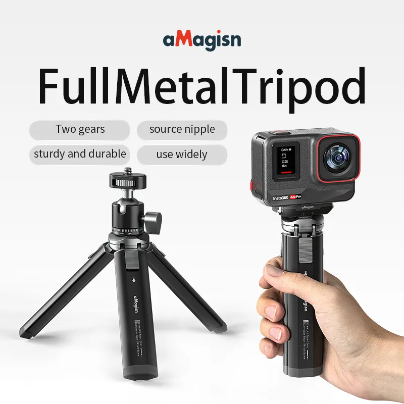 AMAGISN Metal Tripod with Selfie Stick Anti-Slip Outdoor For Insta360 X4 X3 Ace Pro ONE X2 RS GoPro 13 12 11 Action Camera Gears