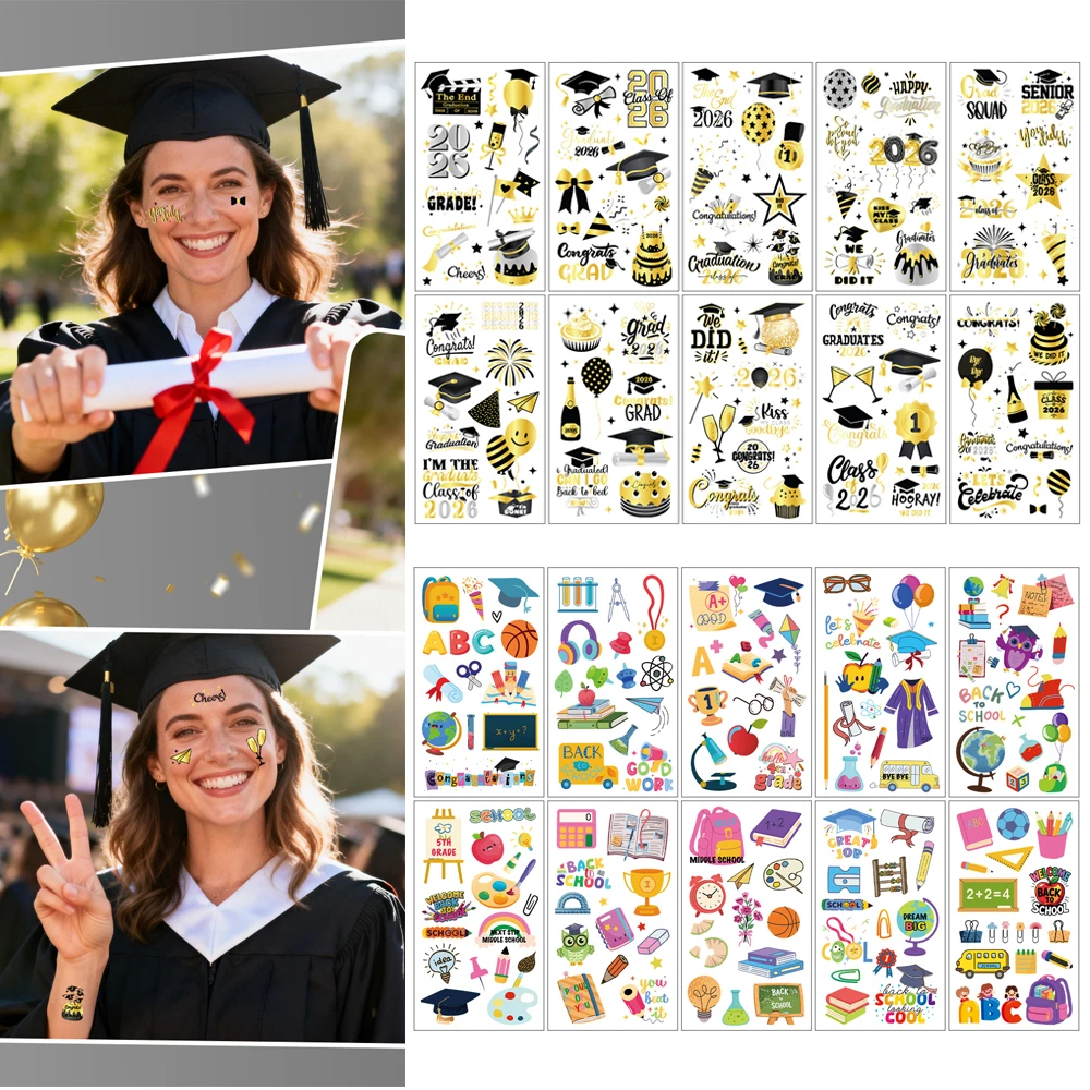 

10Pcs/set New Graduation Season Temporary Tattoo Stickers Funny Decorations Cartoon Stationery Waterproof Tattoo For Party Gifts