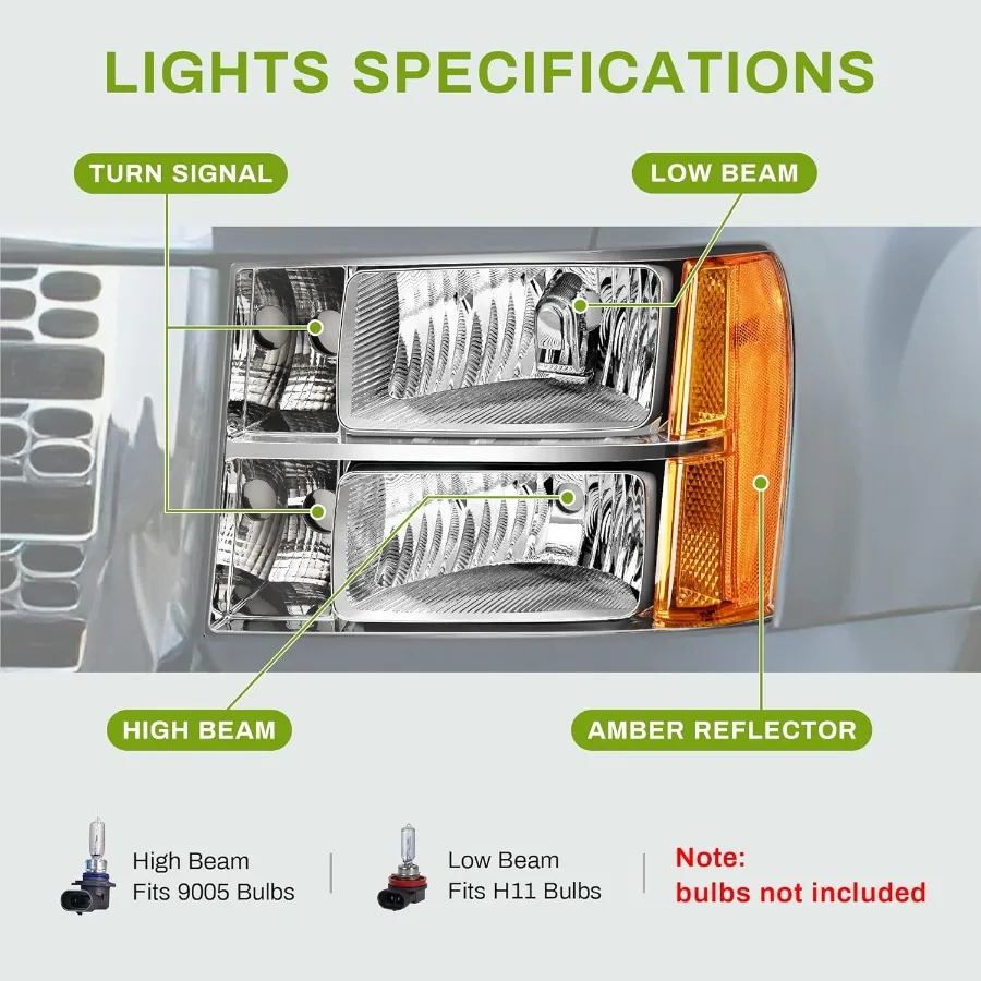 مجموعة المصابيح الأمامية متوافقة مع 20072013 جي إم سي سييرا 1500 و 20072014 جي إم سي سييرا 2500HD 3500HD تتميز بتصميم عدسة شفافة مع