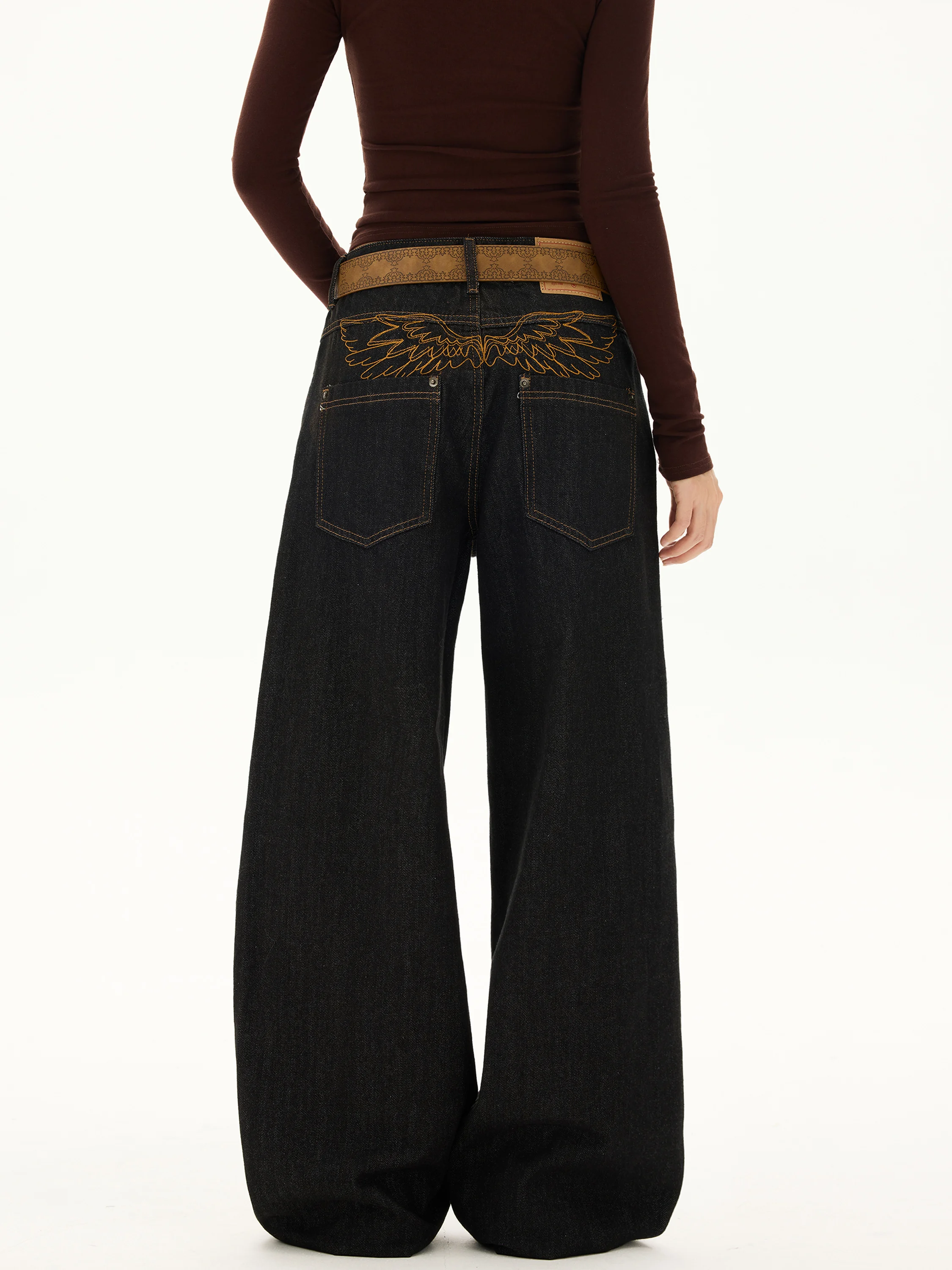 

Повседневные свободные джинсы с вышивкой и изогнутыми ножками для женщин, прямые повседневные широкие брюки в стиле ретро в американском стиле High Street