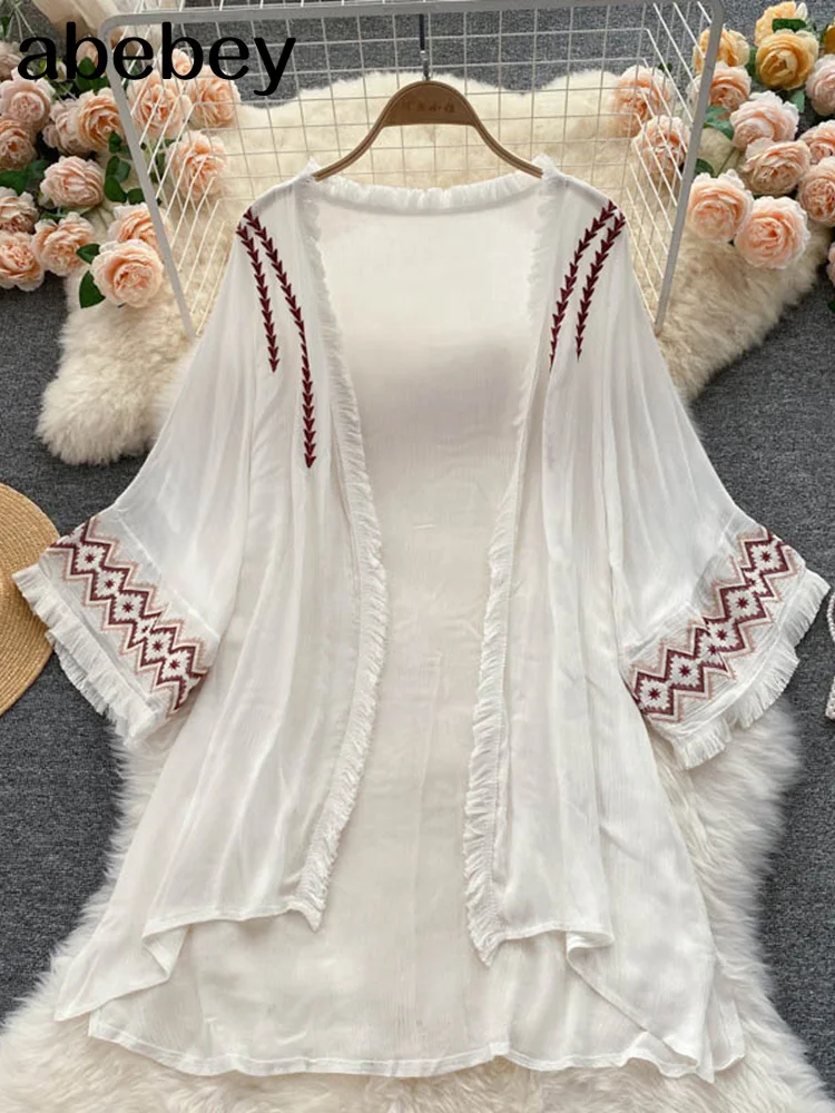 

Новинка 2026, женский летний кардиган, пальто с длинными рукавами, богемный ретро праздничный стиль, солнцезащитный крем, винтажный топ с вышивкой, внешний чехол