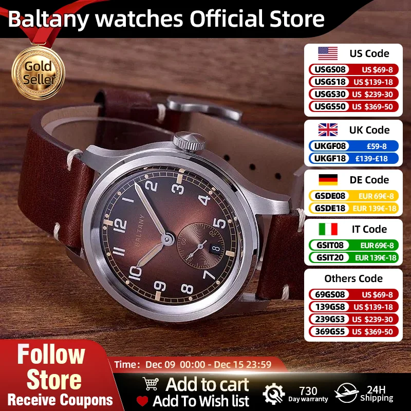 Retro WW2 Military Wristwatch S2081 Gradual BrownDial ST1731 Movement 100M Waterproof 39mm With Date D12 Homage Field Watch Man