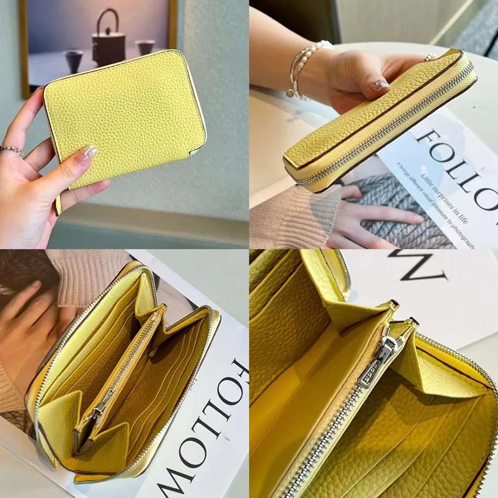 Cartera de cuero Real con cremallera para mujer, cartera con iniciales personalizadas, monedero recortado de lujo, Tarjetero con letras personalizadas, 100%