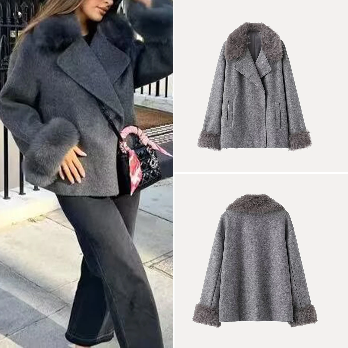 

Женская куртка с модным шерстяным воротником, индивидуальная верхняя одежда для повседневного использования, верхняя одежда из высококачественного материала Conents