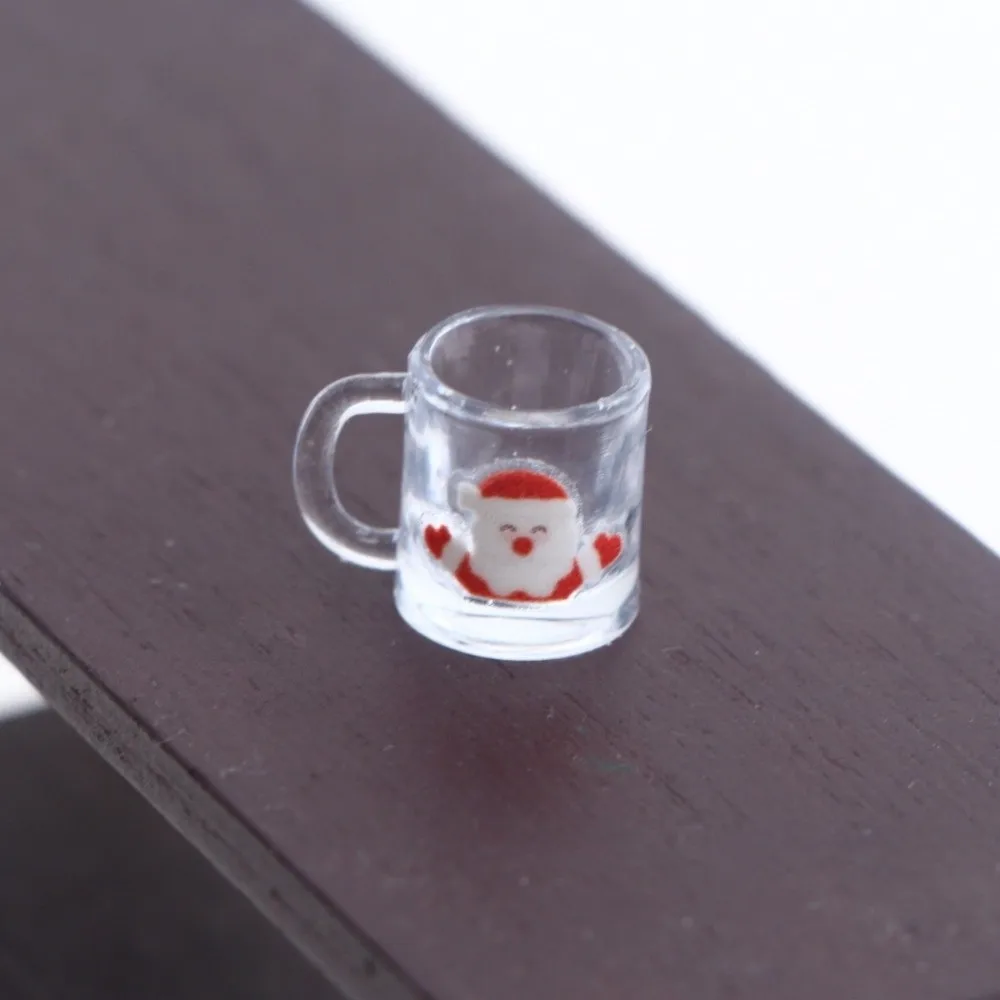 4pcs Simulation 1:12 Dollhouse Furniture Water Cup Juice Glass Christmas Style Dollhouse Wine Glass Transparent Miniature
