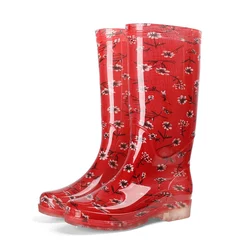 Women's Galoshes Floral Print Rain Boots Women Waterproof Work Garden Water Shoes Ladies Non-slip Rubber Boot High Rain Shoes