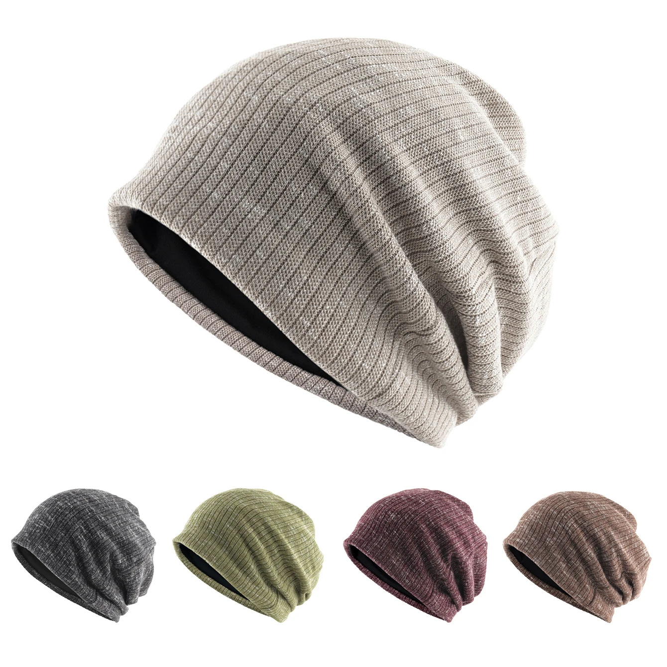 Knitted Mixed Color Slouchy Beanie Men Women Winter Fleece Lined Warm Hat Soft Breathable Bonnet Cap Spring Thin Skullies Beanie