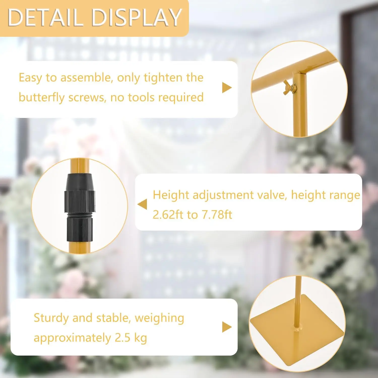 2 pçs suporte de pano de fundo de casamento com cortinas de gaze suporte de pano de fundo de metal perfeito para evento de aniversário de casamento ouro 8ft