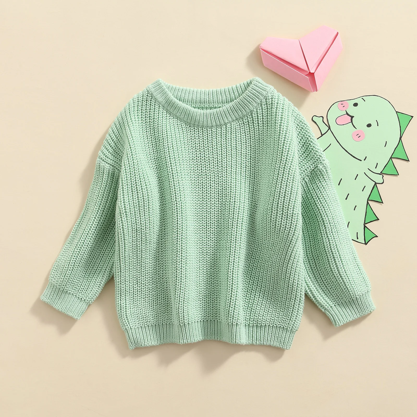 Newborn Toddler Baby Girl Boy Knit Sweater Round Neck Sweatshirt Long Sleeve Tops Pullover Fall Winter Clothes