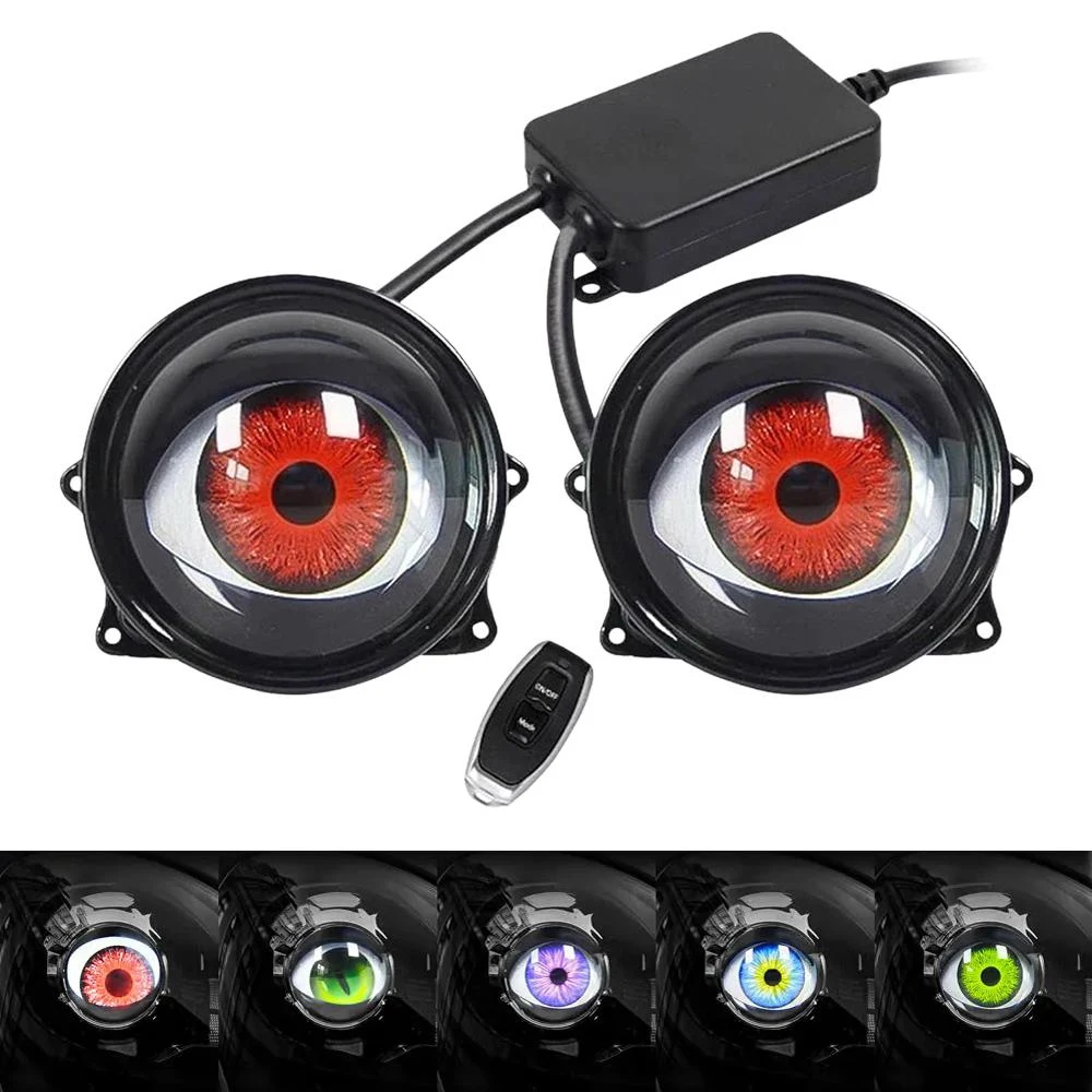2PCS Dynamic Devil Eyes LED Headlights,Blinking Demon Eye Lights with Adjustable Pattern &Color Lenses,Halloween Car Accessories