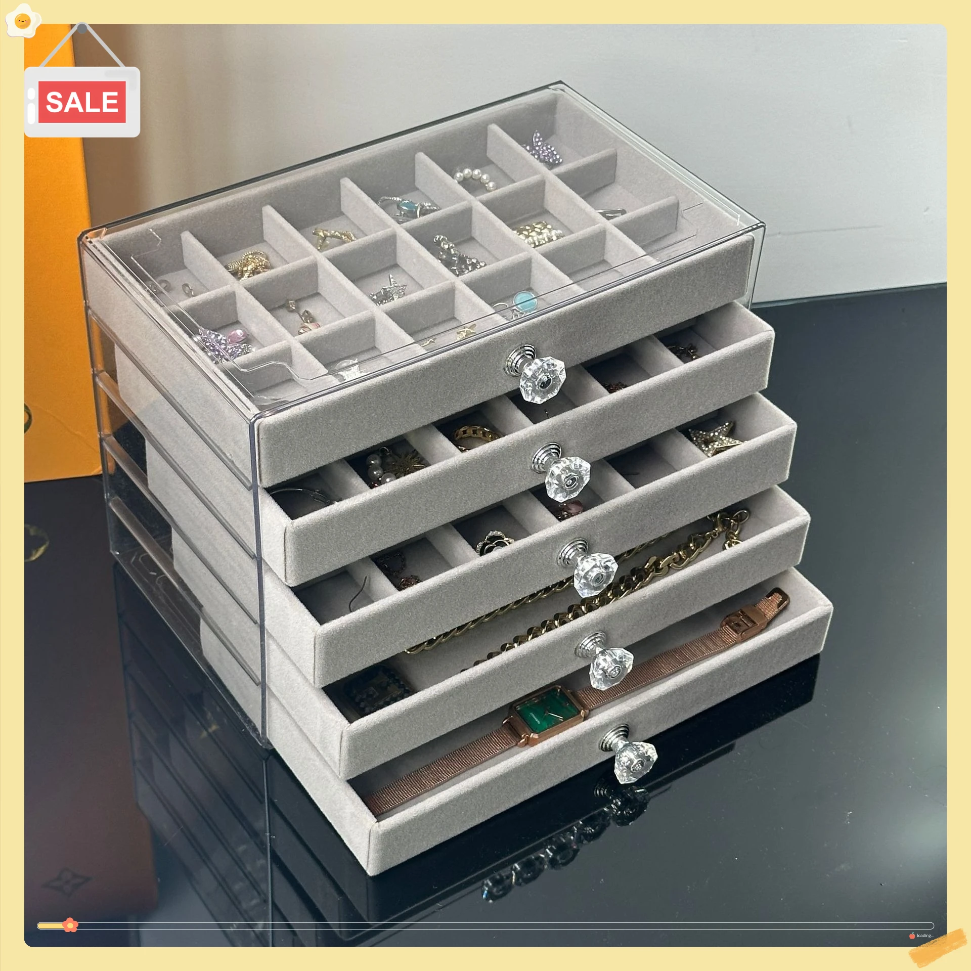 سطح المكتب المنزلي الشفاف 5 طبقات كونترتوب درج صندوق مجوهرات صندوق تخزين القرط صندوق تخزين ، صناديق المجوهرات #1